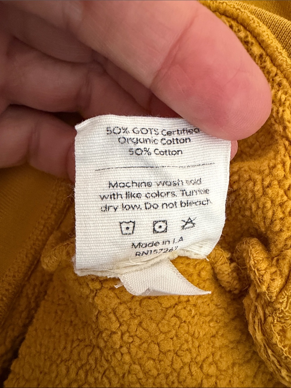 MATE The Label Organic Raw Neck Fleece Sweatshirt in Tumeric Size M - Picture 11 of 11